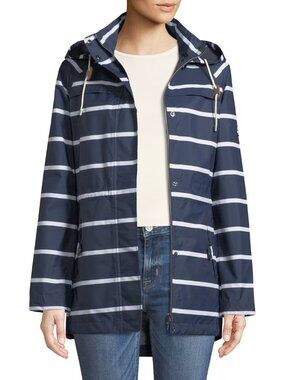 Barbour Holliwell Striped Navy Blue Rain Jacket Anorak NWT Sz 8